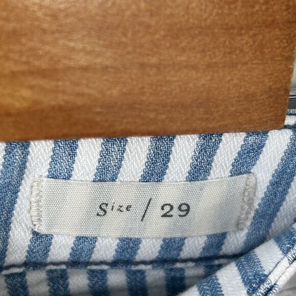 Pilcro Anthropologie Pants Size 29 Denim Blue White Stripe Button Fly Straight - Picture 7 of 11